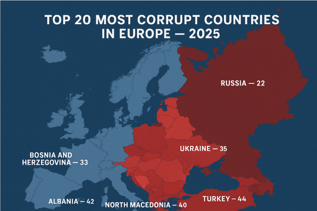 Which are the Top 20 Most Corrupt countries in Europe in 2025?